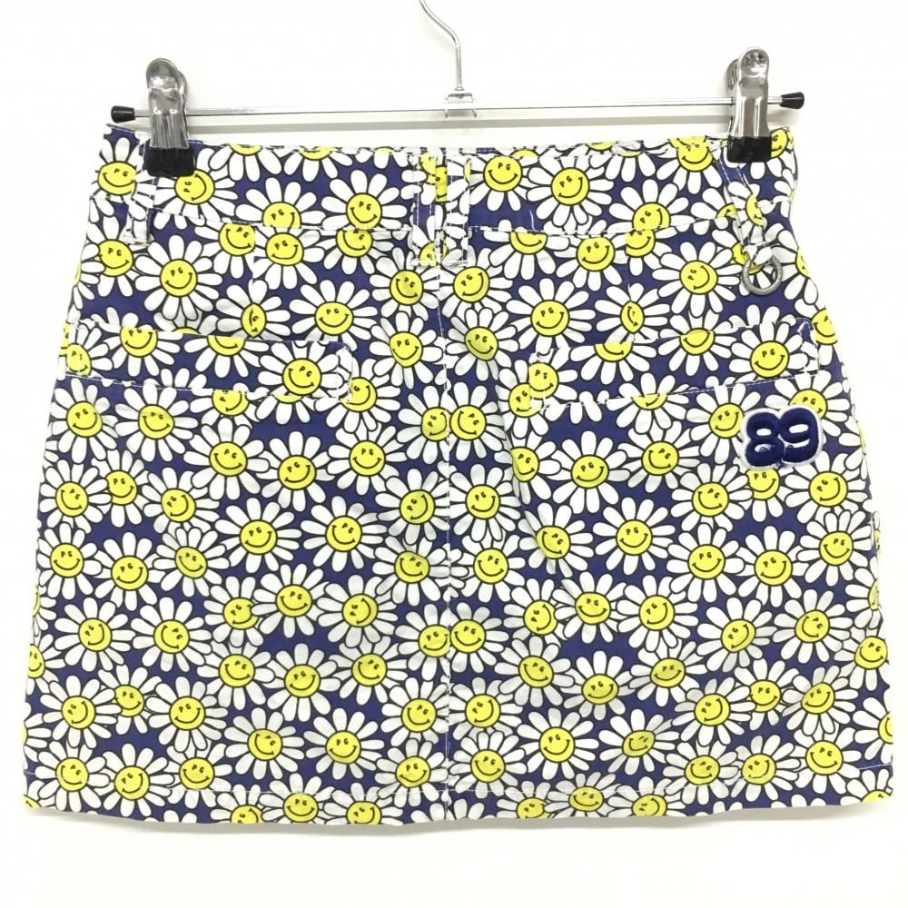 美品】パーリーゲイツ スカート ネイビー×白×イエロー フラワー 美品】パーリーゲイツ スカート ネイビー×白×イエロー フラワー