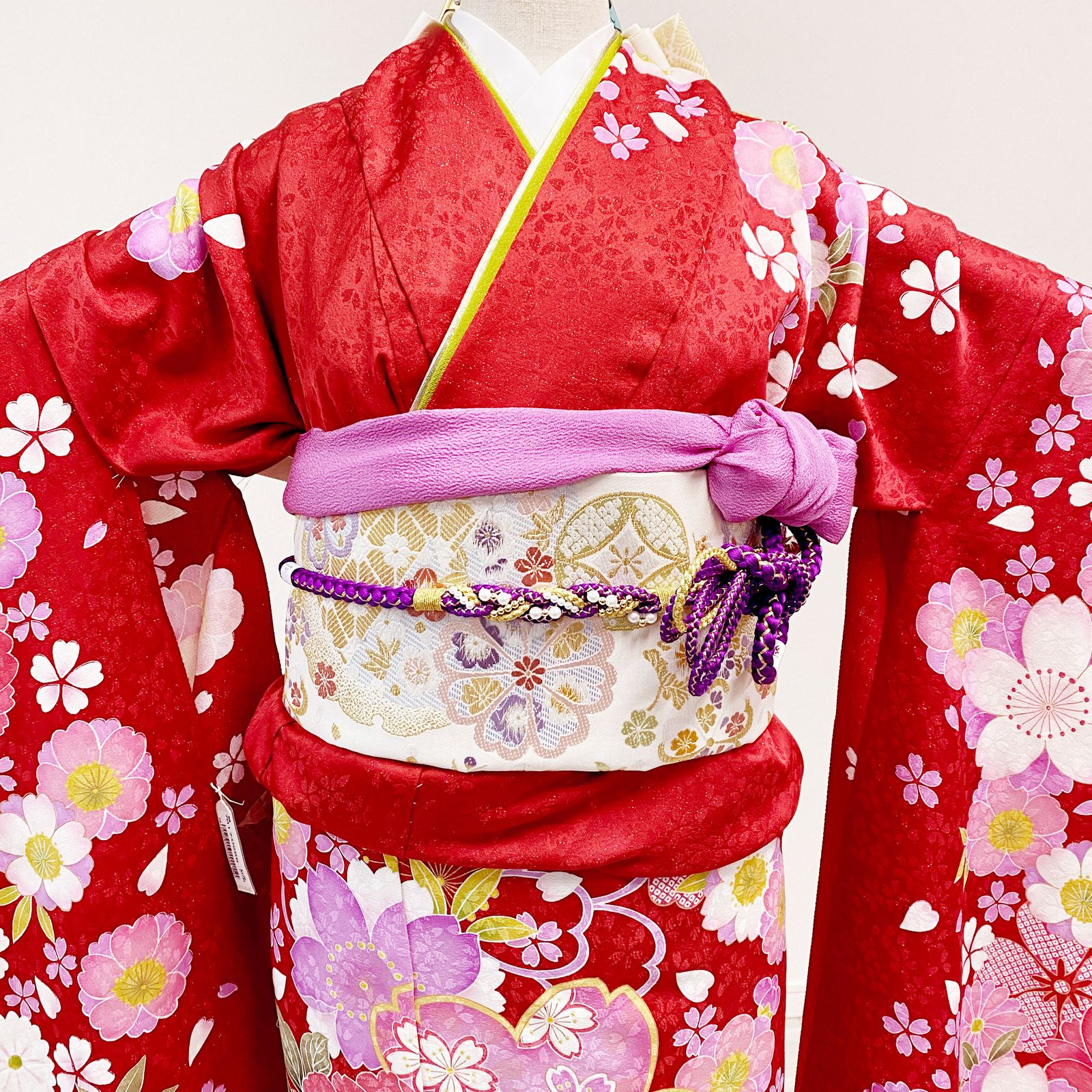 新品・一式セット】振袖 未使用 仮絵羽 赤 桜 牡丹 成人式 F17 - メルカリ