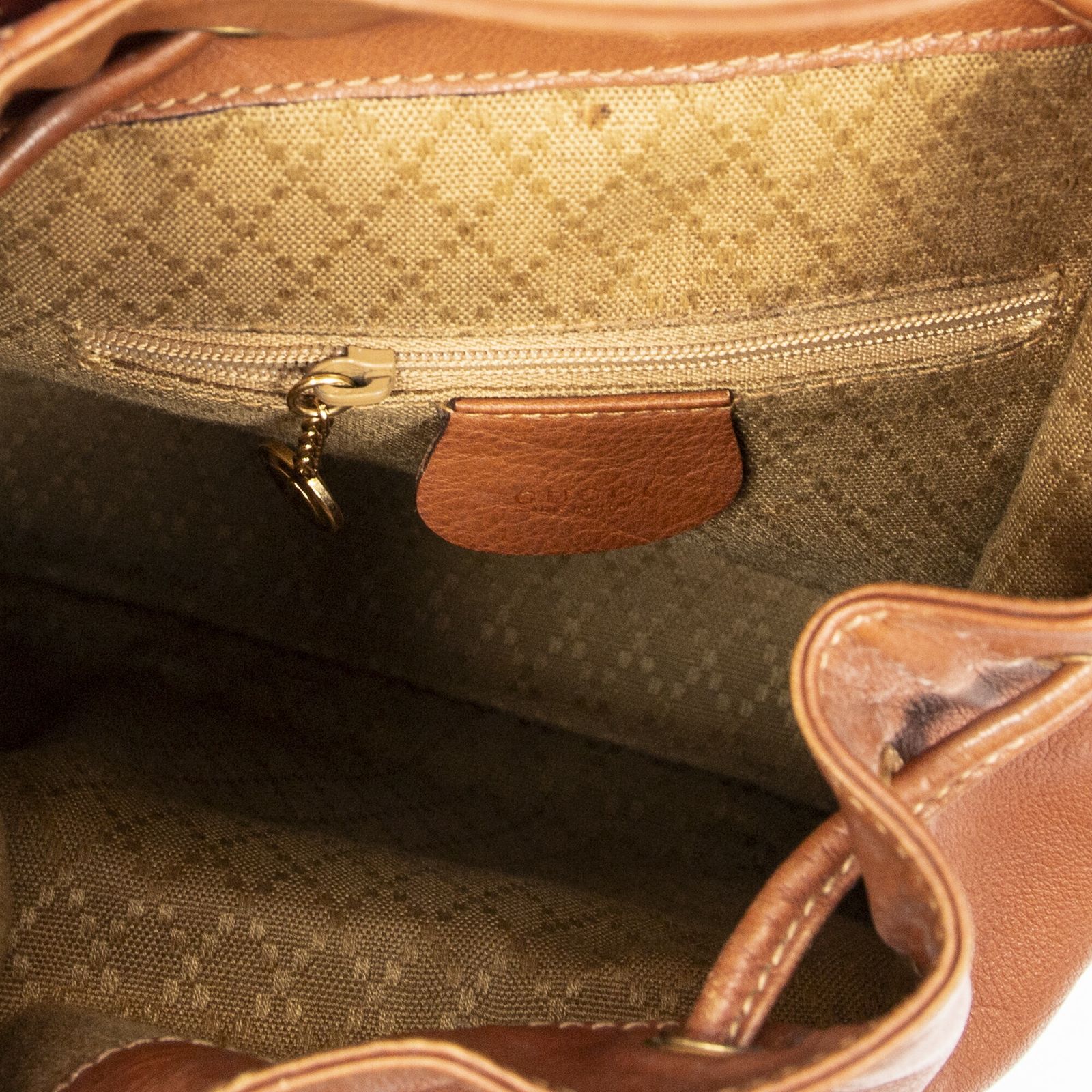 GUCCI グッチミニバンブーリュックサック茶色カーフスキンレザーAB