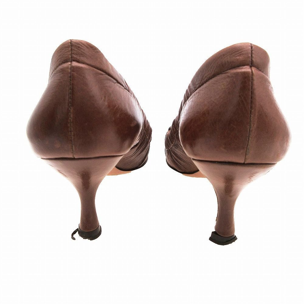 プラダ PRADA リボン パンプス ミドルヒール プレーントゥ ギャザー