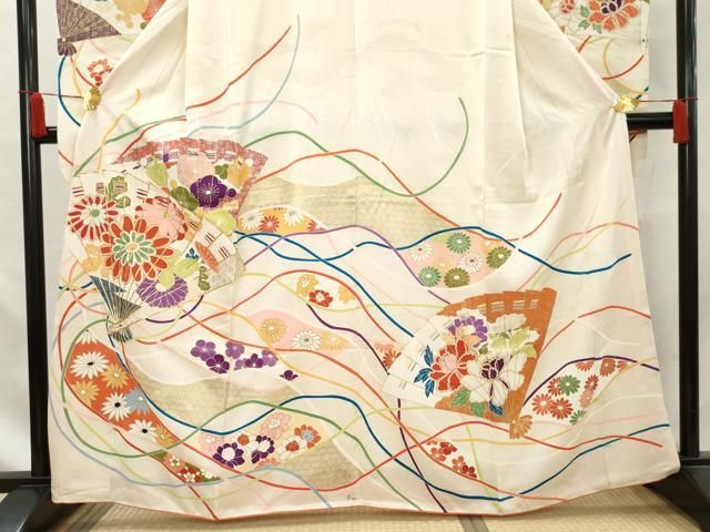 平和屋着物○豪華振袖 駒刺繍 檜扇花文 金彩 正絹 逸品 CAAW3926vf