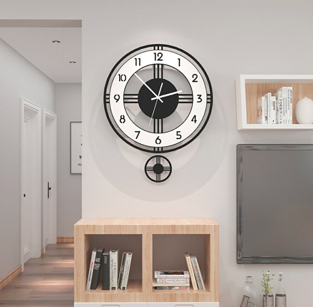 壁掛け時計 振り子時計 モノトーン 壁掛け ウォールクロック 欧風 アナログ