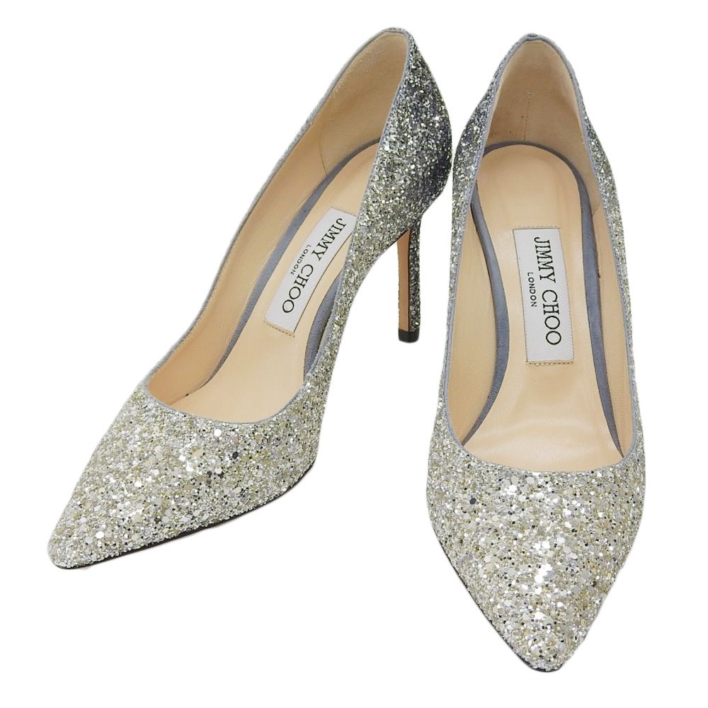 JIMMY CHOO ジミーチュウ ポインテッドトゥ グリッターパンプス 36 約23cm シルバー レディース 古着