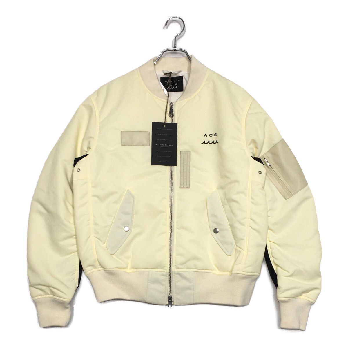 ♥品 メンズ ムータマリン muta MARINE ブルゾン M 白 ホワイト アカンサス ACANTHUS レザーパーツ 中綿 MA-1 ダブルジップ