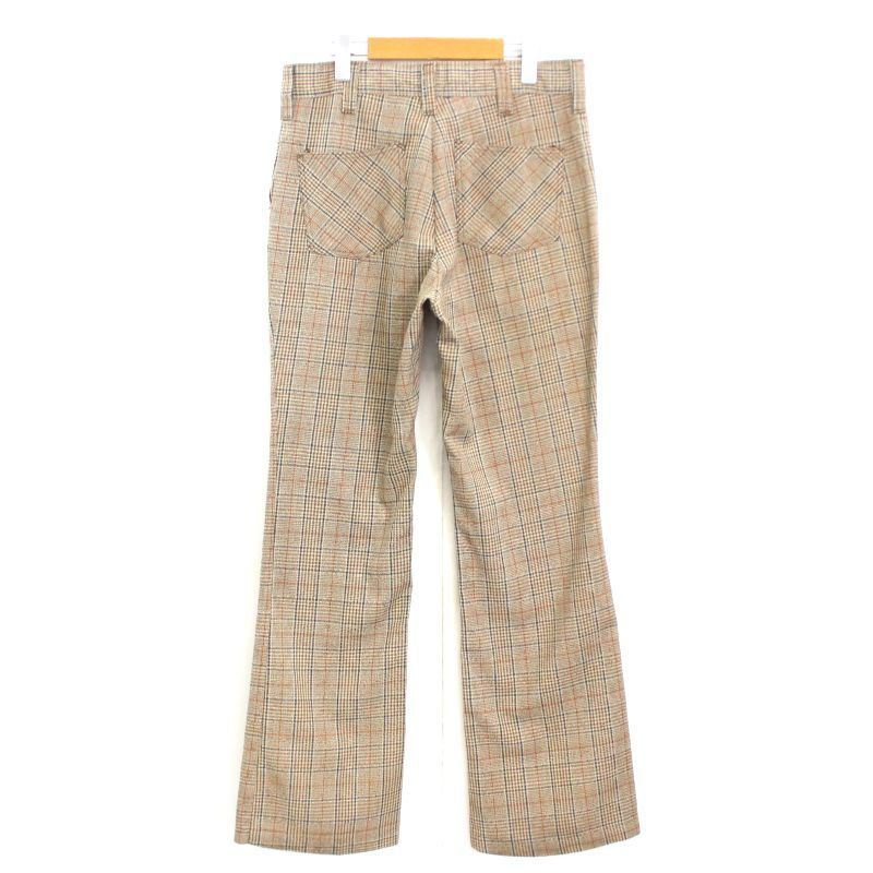 70s vintage チェック柄 コットン ブーツカット スラックス