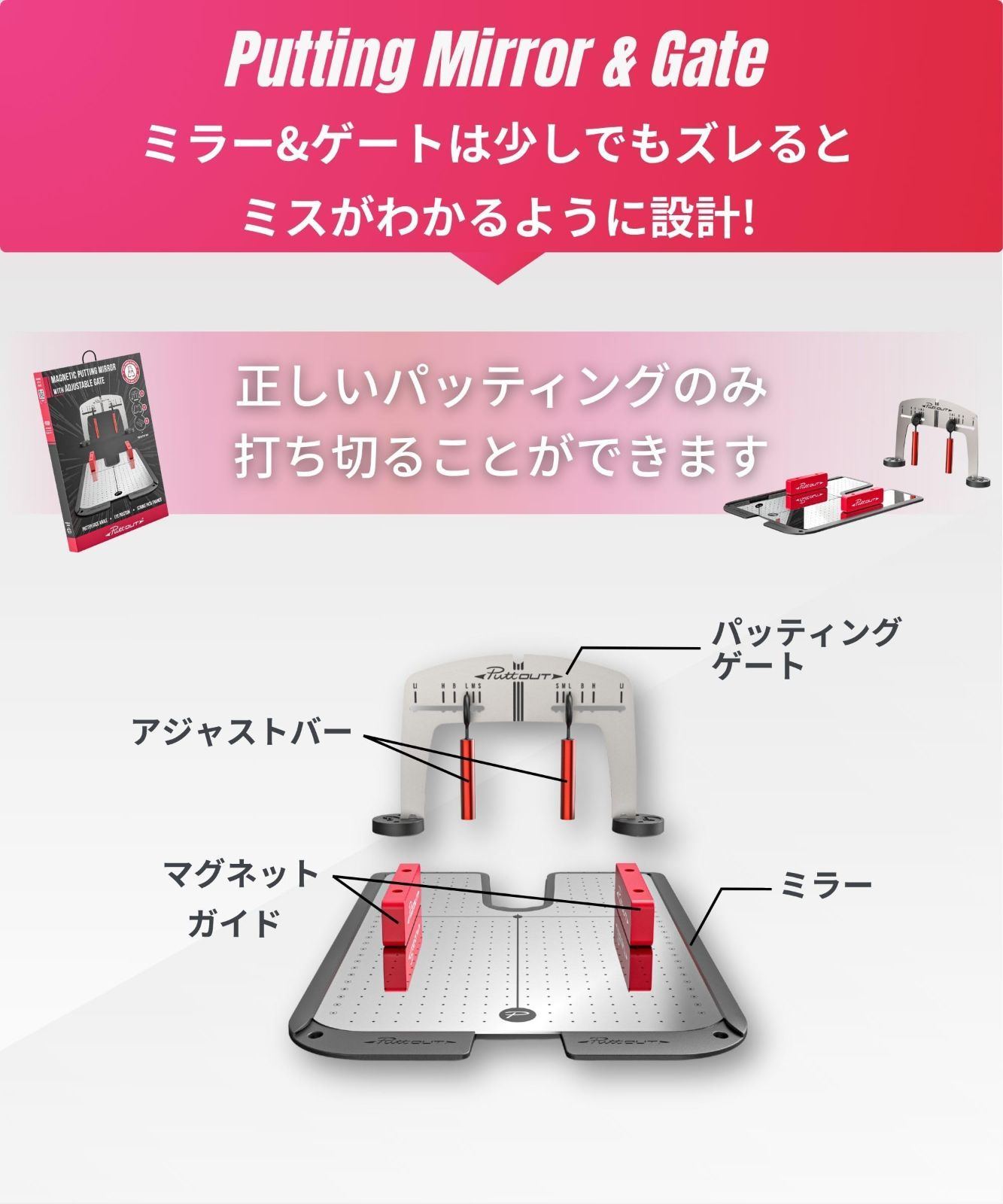 パッティングミラー-ゲート コンパクトミラー パター練習器具 ゴルフ練習器具 正しいフォームで安定したパターを ミラー 鏡 ボール 練習 ゴルフ 品 練習ボール 用品