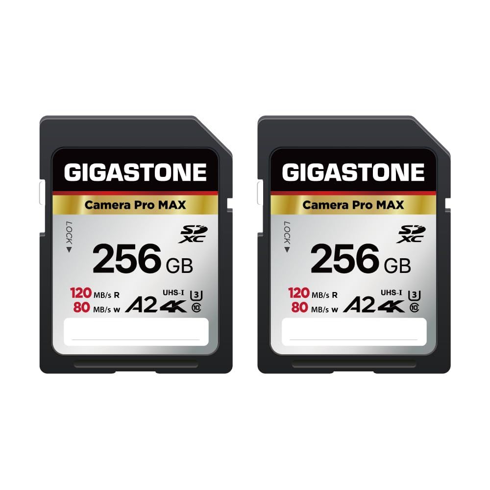Gigastone SDカード 256GB 2枚セット Camera Pro MAX A2 4K U3 Class 10 SDXC 高速 4K UHD - Full HD ビデオ Canon Nikon Sony Pentax Kodak Olym
