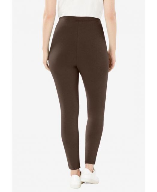 送料無料 ウーマン ウィズイン レディース レギンス ボトムス Plus Size Within Stretch-Cotton Knit Pull-On Leggings Chocolate
