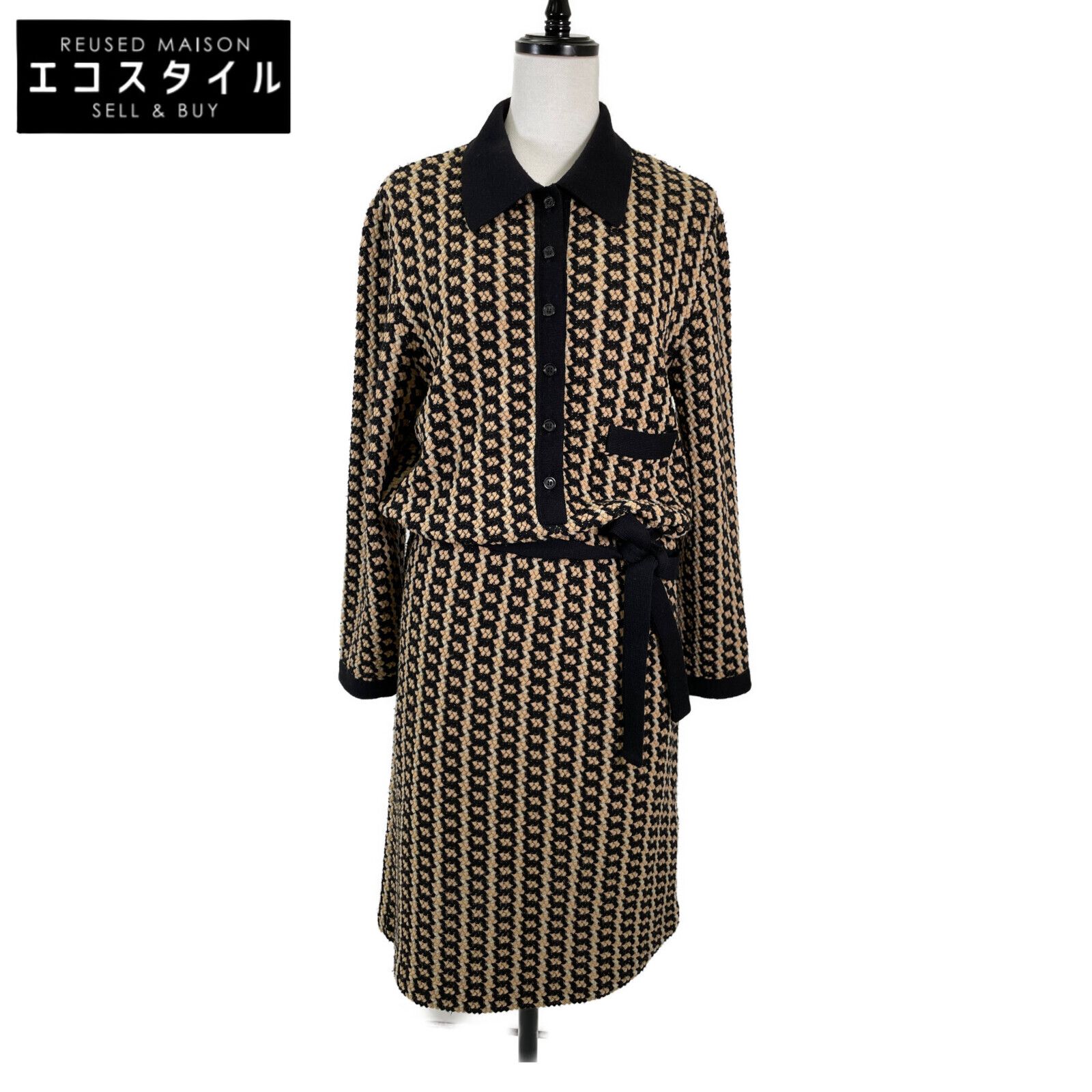 MISSONI ミッソーニ ｲｴﾛｰ×ﾌﾞﾗｯｸ ﾍﾞﾙﾄ付き ﾆｯﾄﾜﾝﾋﾟｰｽ 46