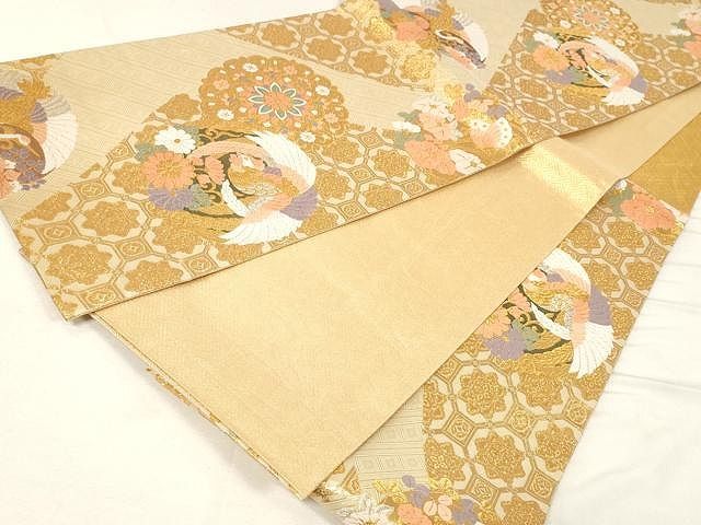 平和屋着物◎六通柄袋帯 唐織 立波風景花文 金糸 正絹 逸品