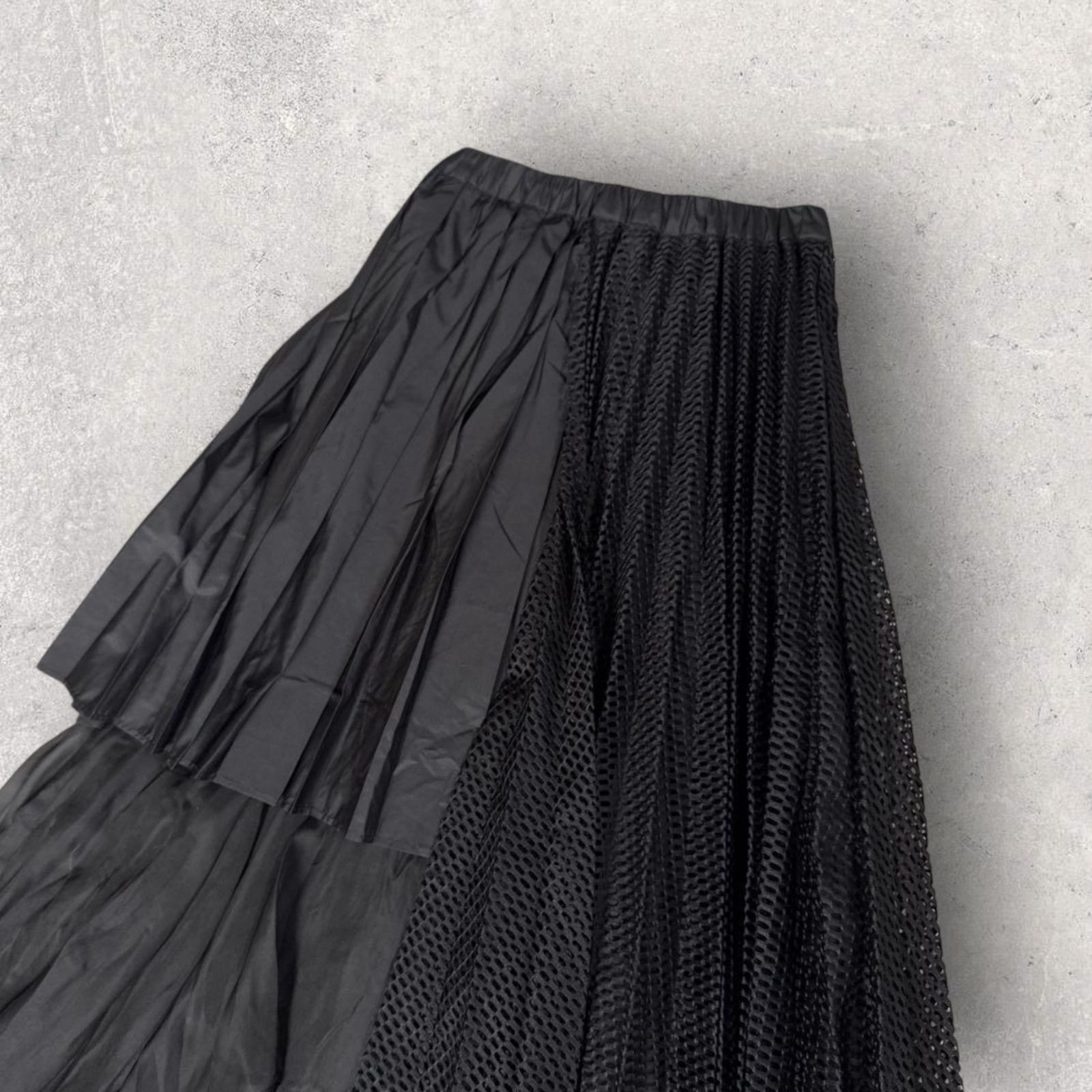 アウラアイラ コンビネーションプリーツスカート ウエストゴム ブラック 別注 NICORILABO_COM