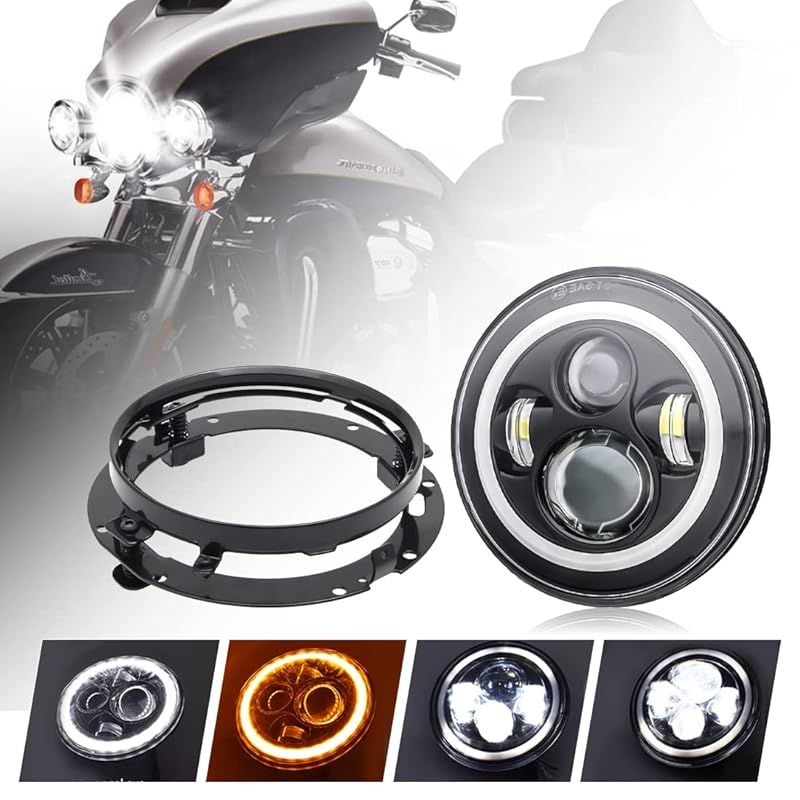在庫 SKTYANTS 7インチオートバイLEDヘッドライト 4つのライトモード切り替え プデイタイム走行イエローターンランプグロー電球キット ７インチ ブラケットは機関車バイク街道滑空 IP67防水 白黄リング 1 FFCRYSTALESIA_COM
