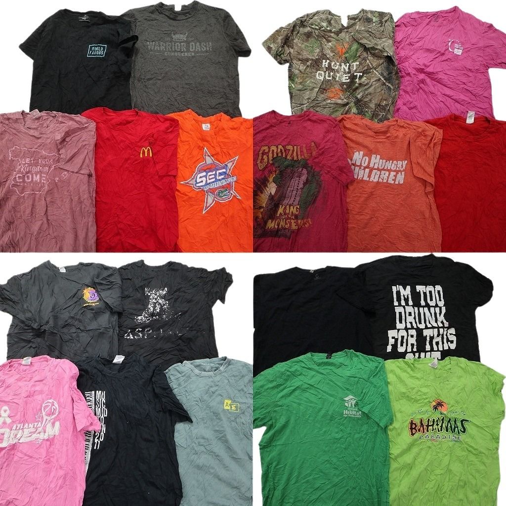 古着卸 まとめ売り カラーmix プリント 半袖Tシャツ 19枚セット (メンズ  ) ワンポイント イラスト リアルツリー ゴジラ MS3062