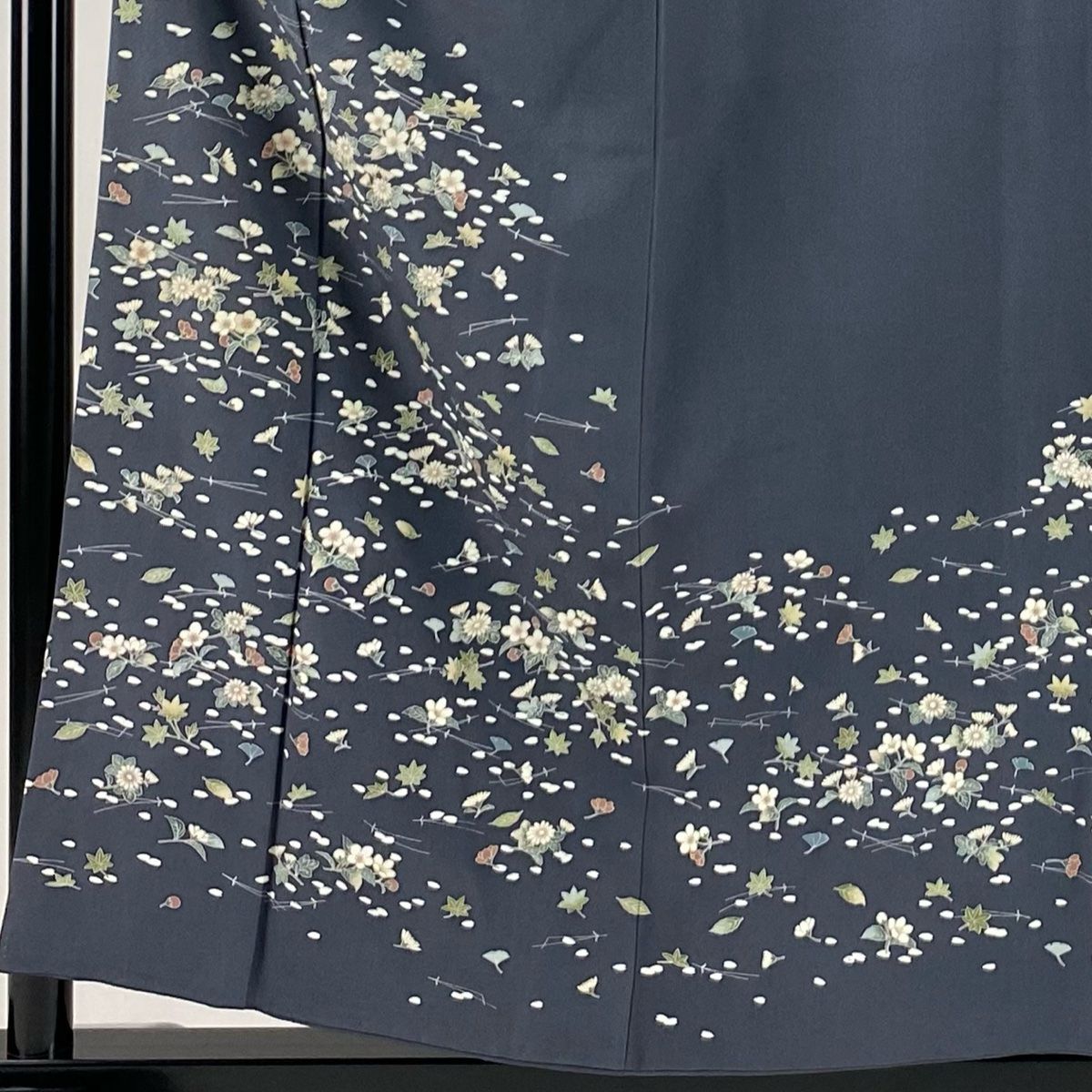 訪問着 身丈156.5cm 裄丈62.5cm S 袷 吹き寄せ 金彩 灰色 正絹 秀品