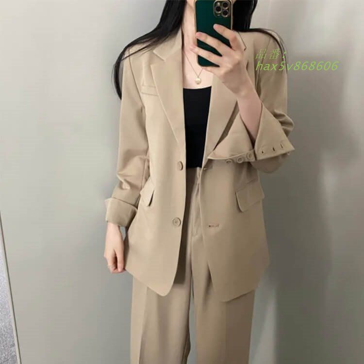 スーツ レディース 韓国 パンツ カジュアル シングル 春 セミロング ジャケット ワイドパンツ セットアップ おしゃれ テーラード ハイウエスト hax5v868606 MAAHADDERANG_COM