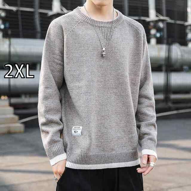 [2XL] メンズ ファッション 服 男性用 オシャレ シンプル 大人 かっこいい 大きいサイズ ストリート 紳士服 冬 ブラック セーター アメリカン ラウネック ジャケット