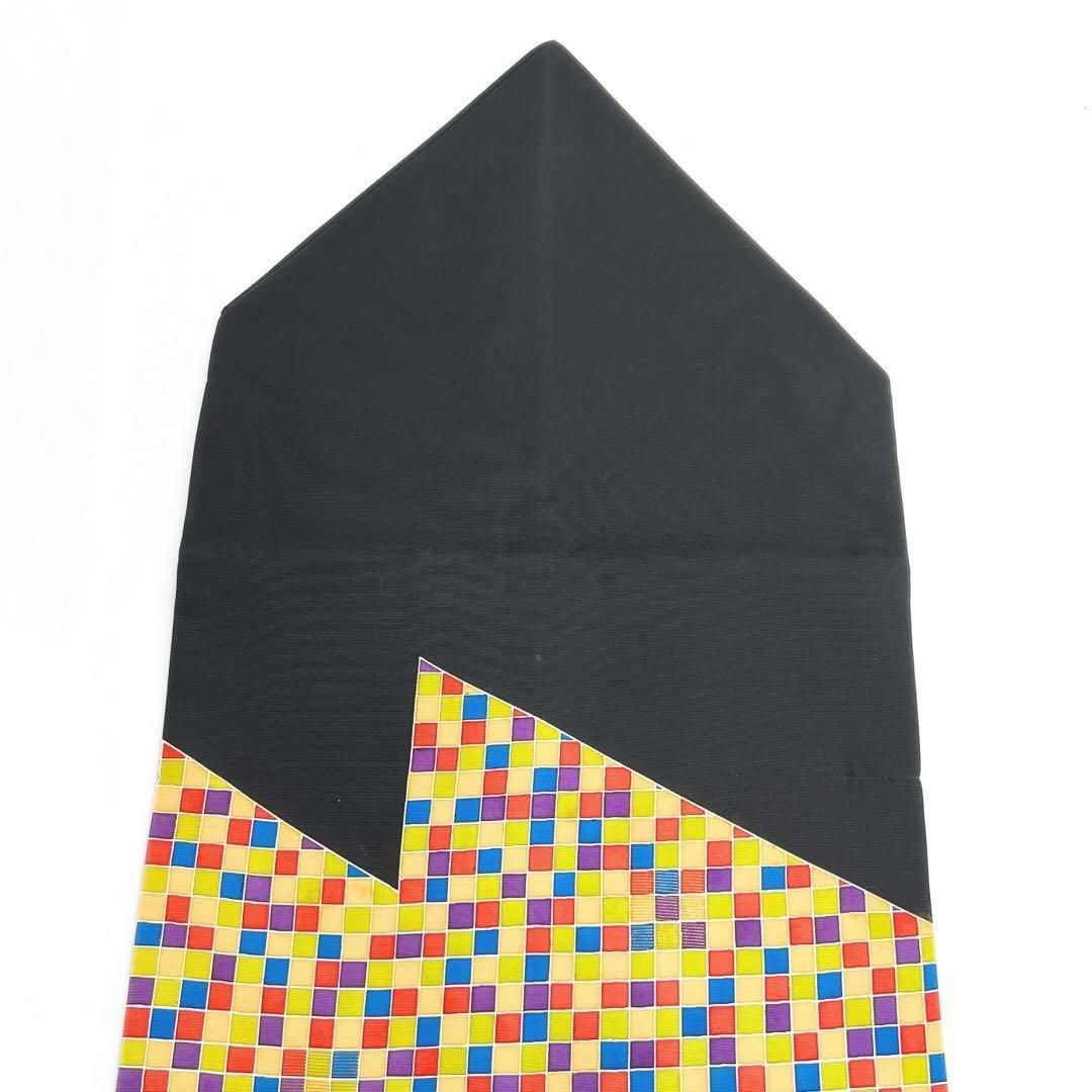 セミアンティーク 名古屋帯 塩瀬 カラフル タイル模様 着物 093w o