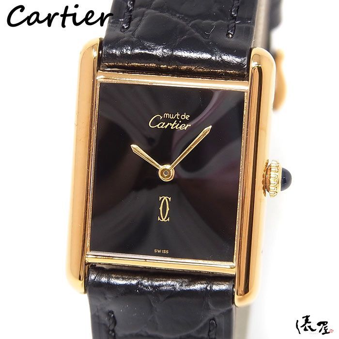 【OH済/仕上済】カルティエ マストタンク LM 手巻き式 ブラック 極美品 ヴィンテージ アンティーク メンズ Cartier 時計 腕時計  中古【送料無料】