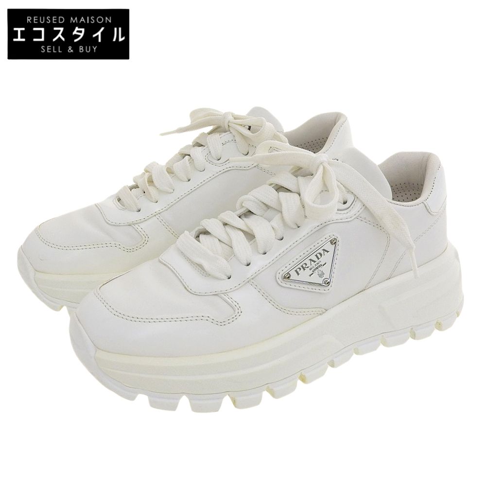 PRADA プラダ トライアングルロゴ スニーカー シューズ レディース レザー ホワイト 36 1E804M 36