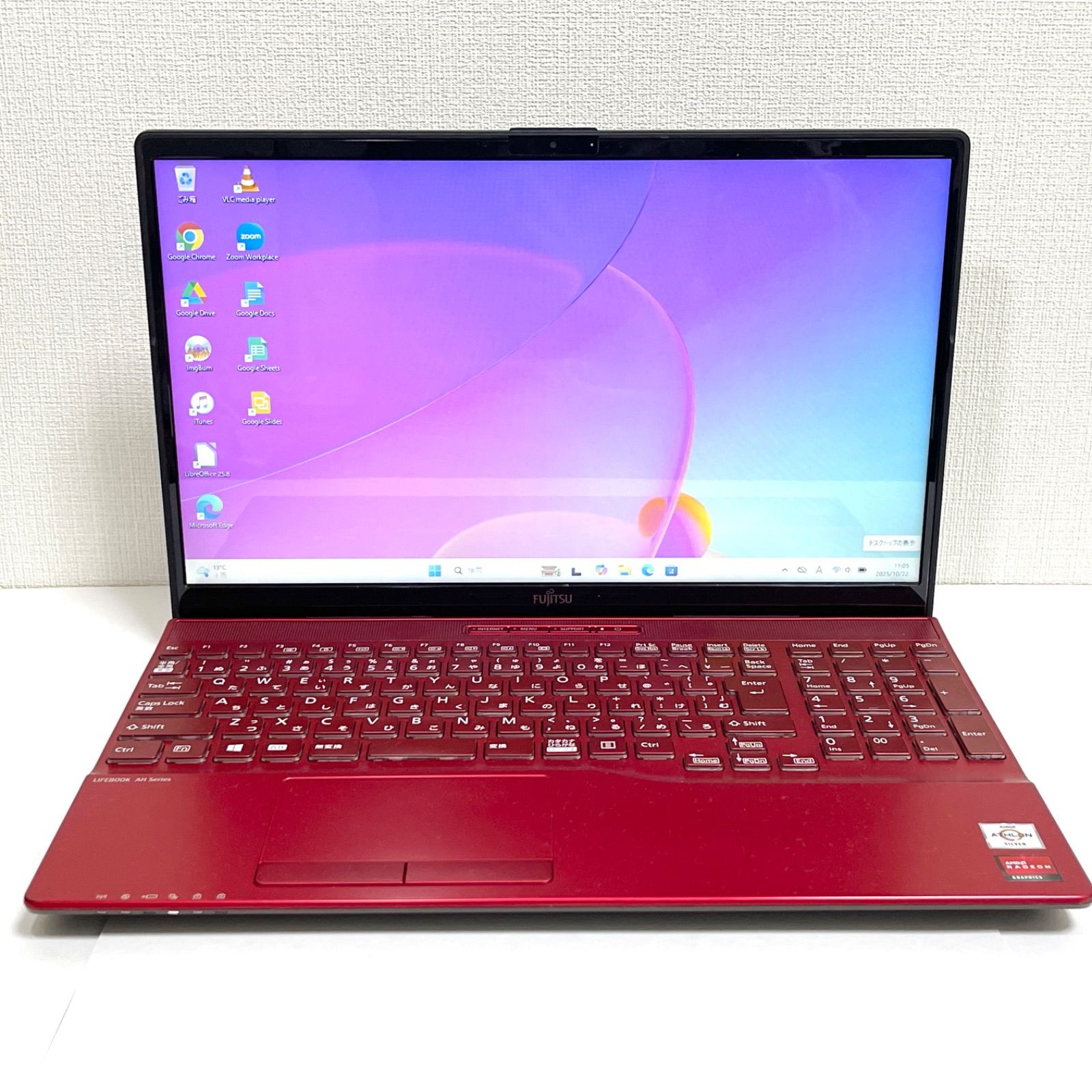Windows10終了対策モデル FMV LIFEBOOK FMVA40F1RJ レッド 正規対応Windows11 メモリ8GB SSD256GB Athlon Silver 3050U デザインモデル