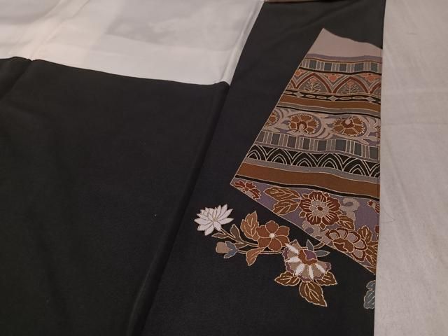 黒留袖 草花文　金彩　絹 平和屋着物□豪華黒留袖 草花菱文 金彩 正絹 逸品 DAAT8995zy
