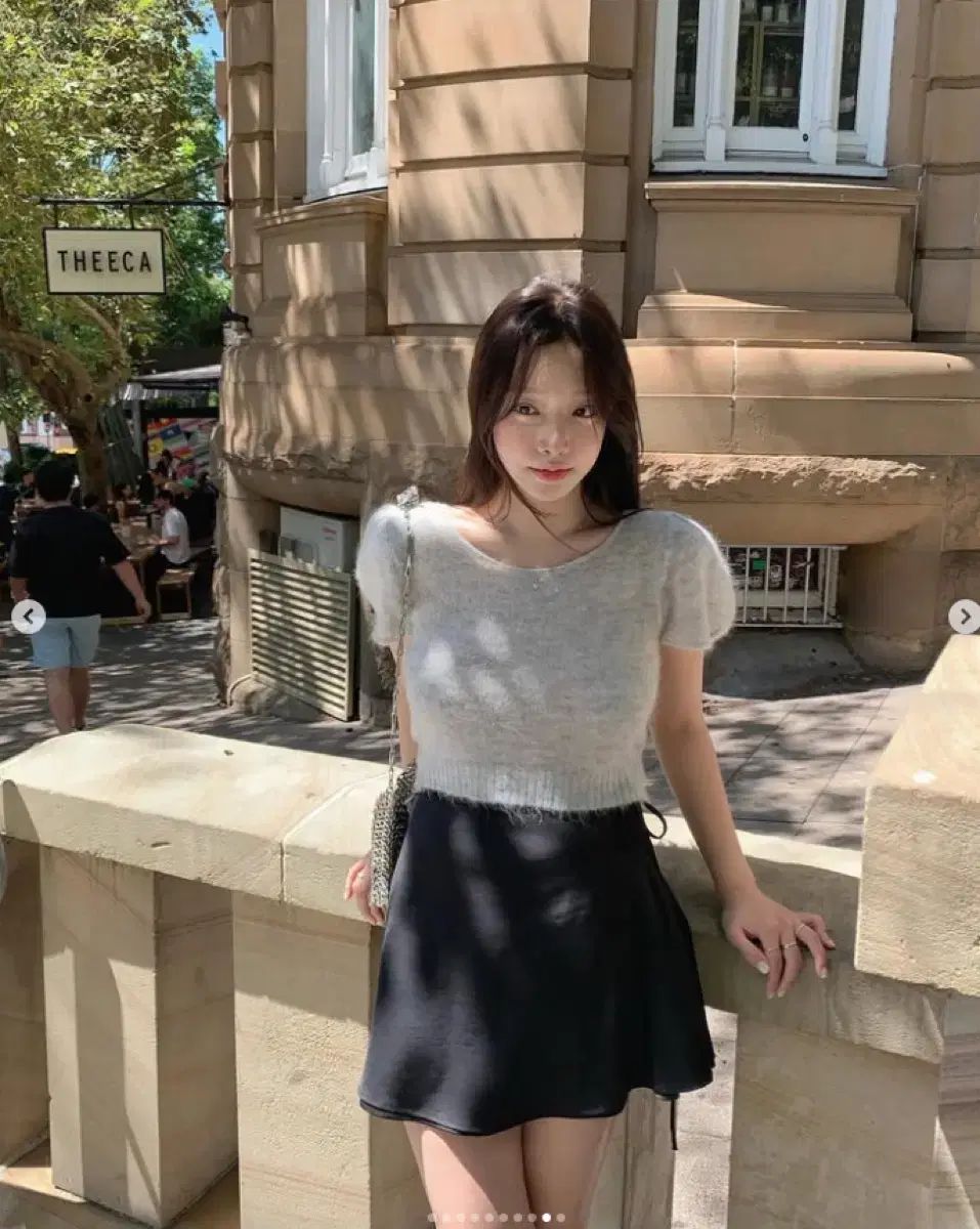 The wish リズ シアー サテン スカート メイ パフ ニット セット