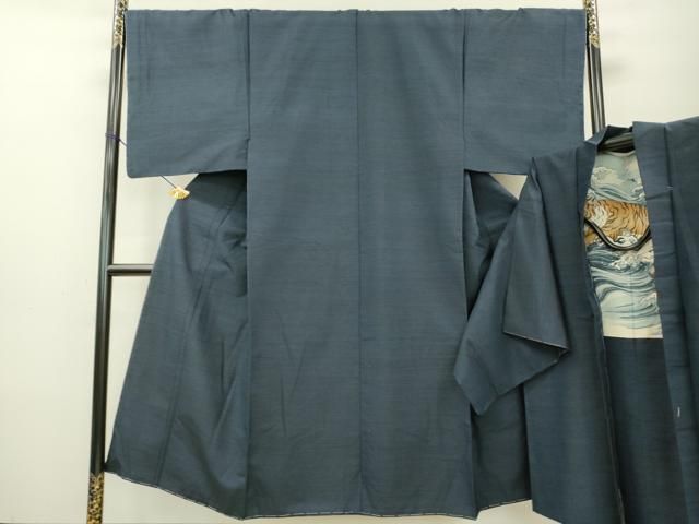 平和屋着物 男性 紬 アンサンブル 霞文 留紺色 正絹 逸品 CAAK9878gh