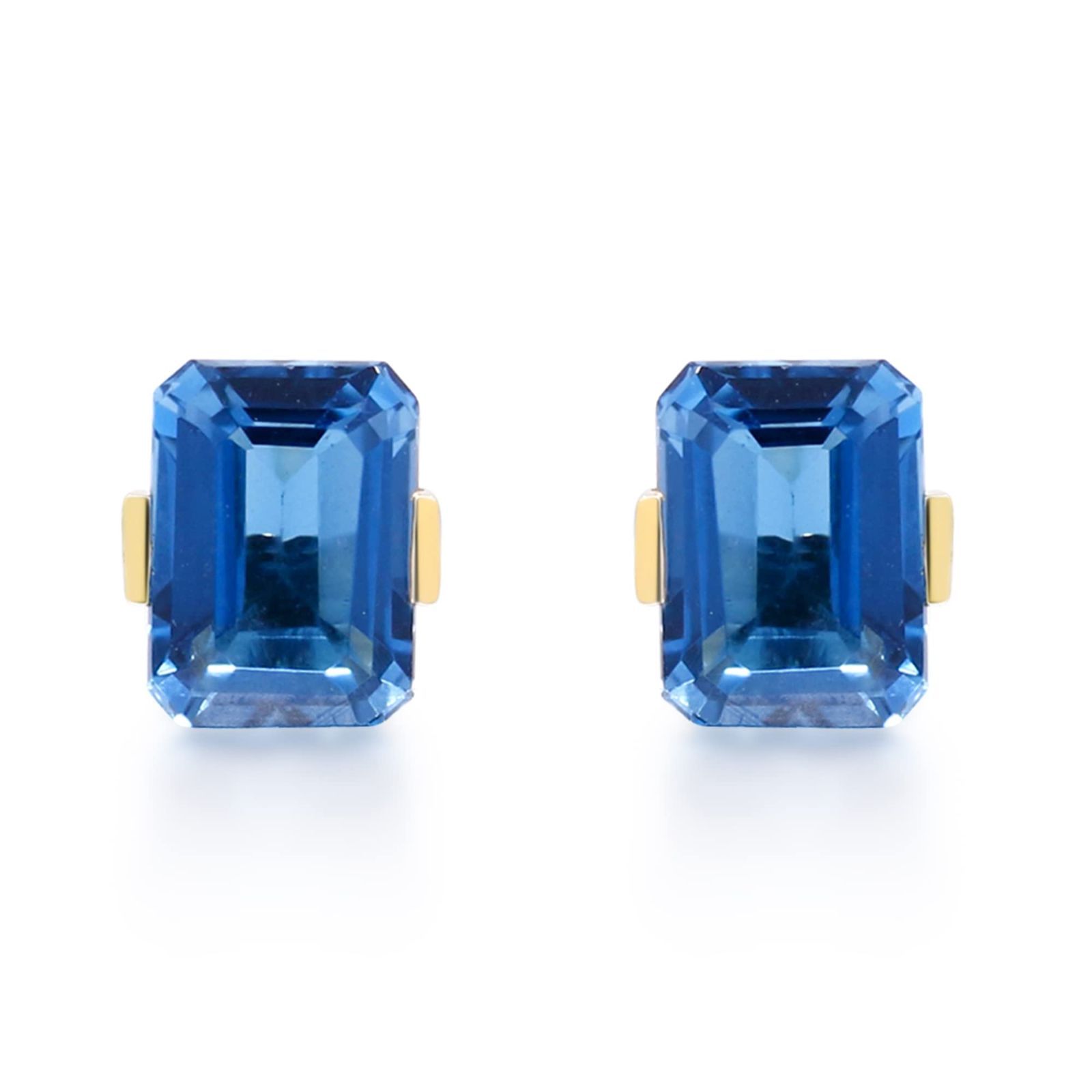 在庫 Gin - Grace 10kイエローゴールド本物のロンドンブルートパーズイヤリングの女性のための 倫理的 本物で 有機的に調達した エメラルド 形状のロンドンブルートパーズの手作りのジュエリー