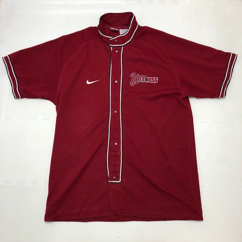NIKE/ナイキ Umass マサチューセッツ ベースボールシャツ ゲームシャツ L メンズ レッド