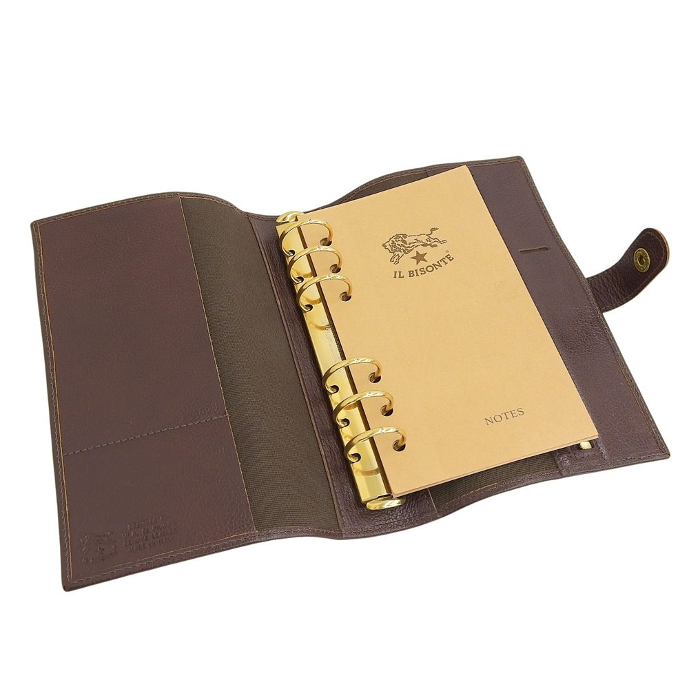 熱心な 超 イルビゾンテ IL BISONTE 現行タグ アイテム レザー システム手帳 6穴 メモ バイブルサイズ 茶 メンズ レディース ビジネス のように