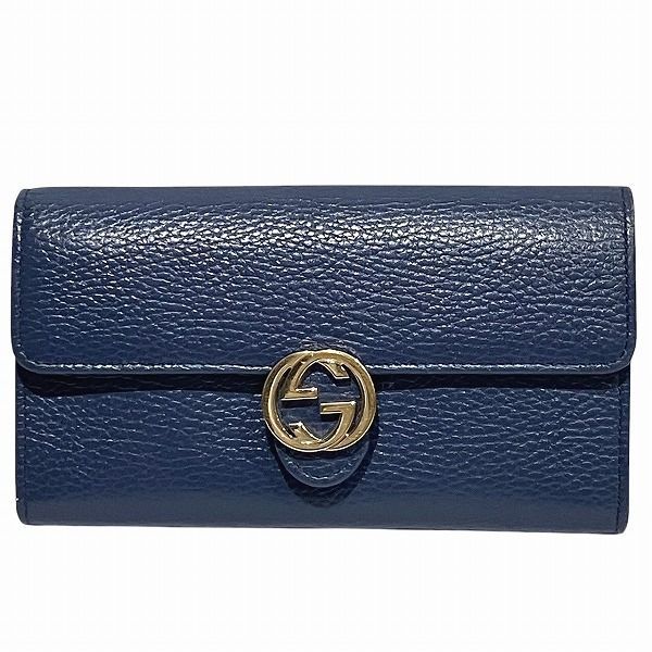 グッチ GUCCI インターロッキングG 615524 ブルー 長財布 2つ折り財布 レディース
