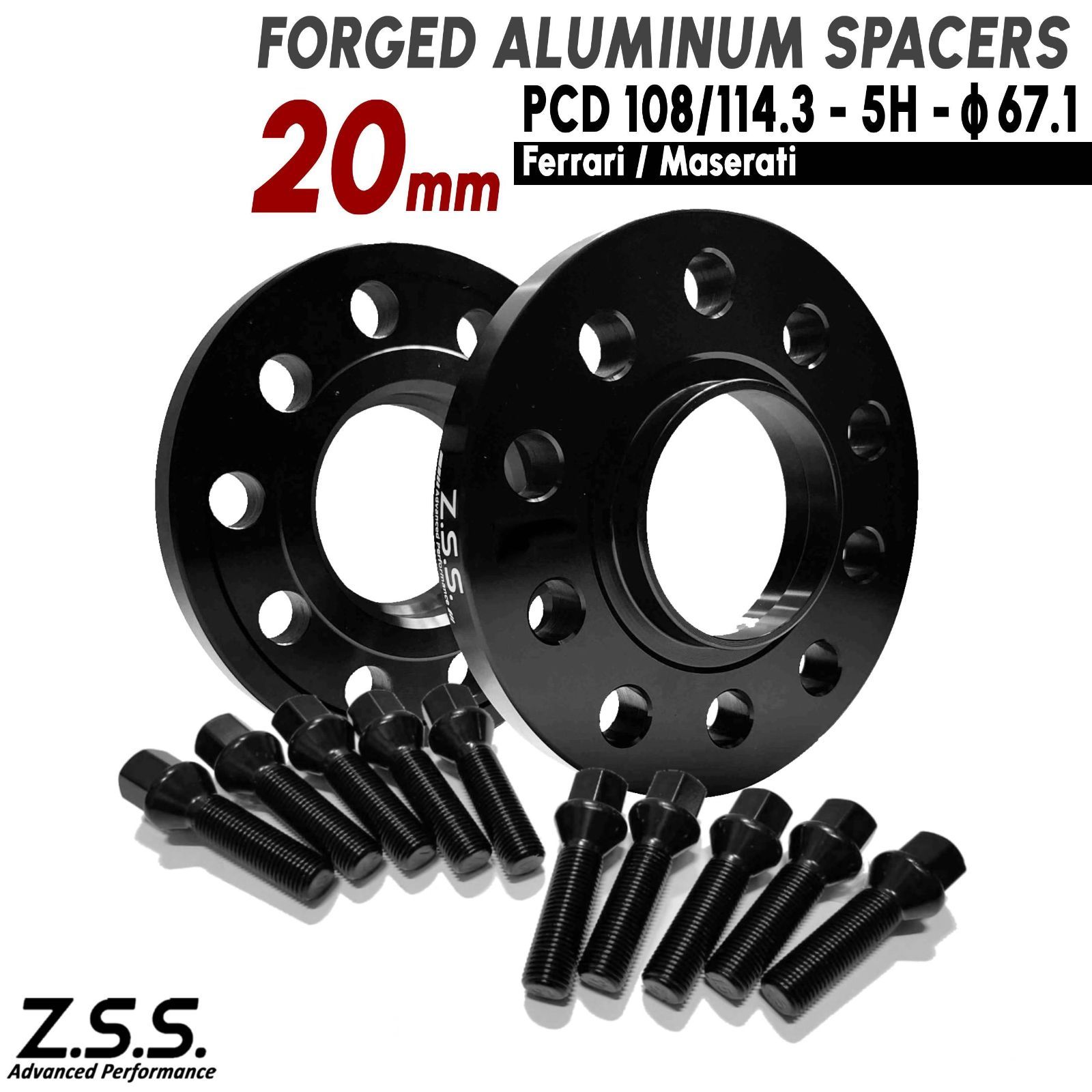 Z.S.S. AP 20ｍｍ PCD108 PCD114.3 5穴 5x108 5x114.3 67.1φ ワイドトレッドスペーサー スペーサー  フェラーリ マセラティ Maserati M14xP1.50 ボルト付き ZSS - メルカリ