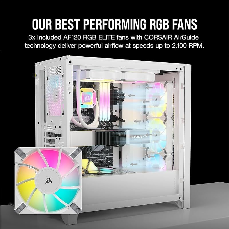 Corsair iCUE 4000D RGB Airflow Mid-Tower True White ミドルタワー型PCケース CC-9011241-WW CS8624 UP786_INFO