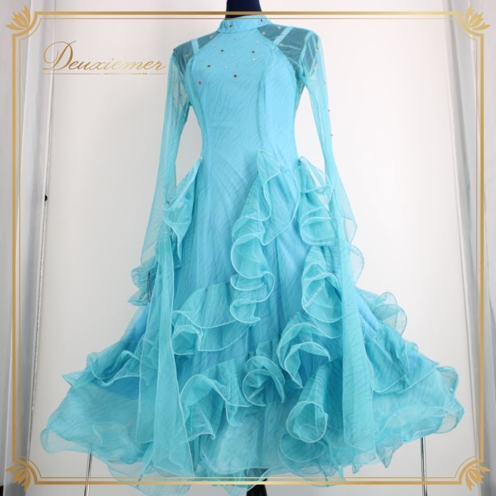 レイリーナ スタンダード ドレス 水色 パーティ 社交ダンス ブルー 社交ダンス 衣装 スタンダード ドレス ワンピース パーティ衣装 女性用