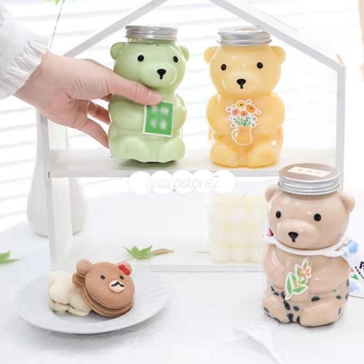 セットドリンクボトル クマボトル 360 ml ティーボトル フタ付き テイクアウト タピオカ ボトル ドリンク カップ プラカップ クリア
