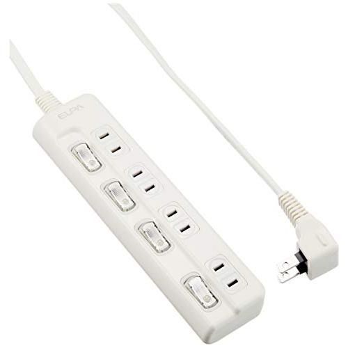エルパ ELPA LEDランプ スイッチ付タップ 4個口 2m | 上挿し |延長コード 節電|WLS-LU42EB W