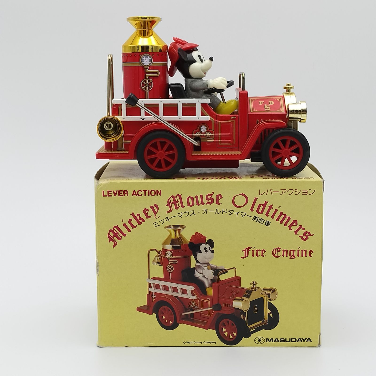 【希少、美品】ブリキ ミッキー　オールドタイマー消防車 アンティーク　ディズニー MASUDAYA Walt Disney ミッキーマウス FIRE ENGINE オールド