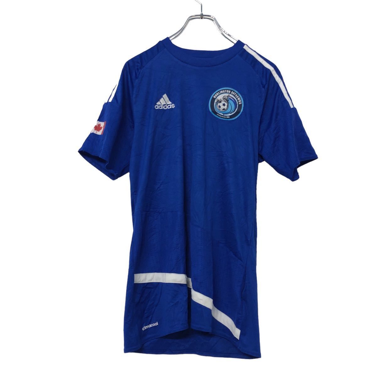 adidas 半袖 プリントTシャツ S ブルー ホワイト アディダス サッカー