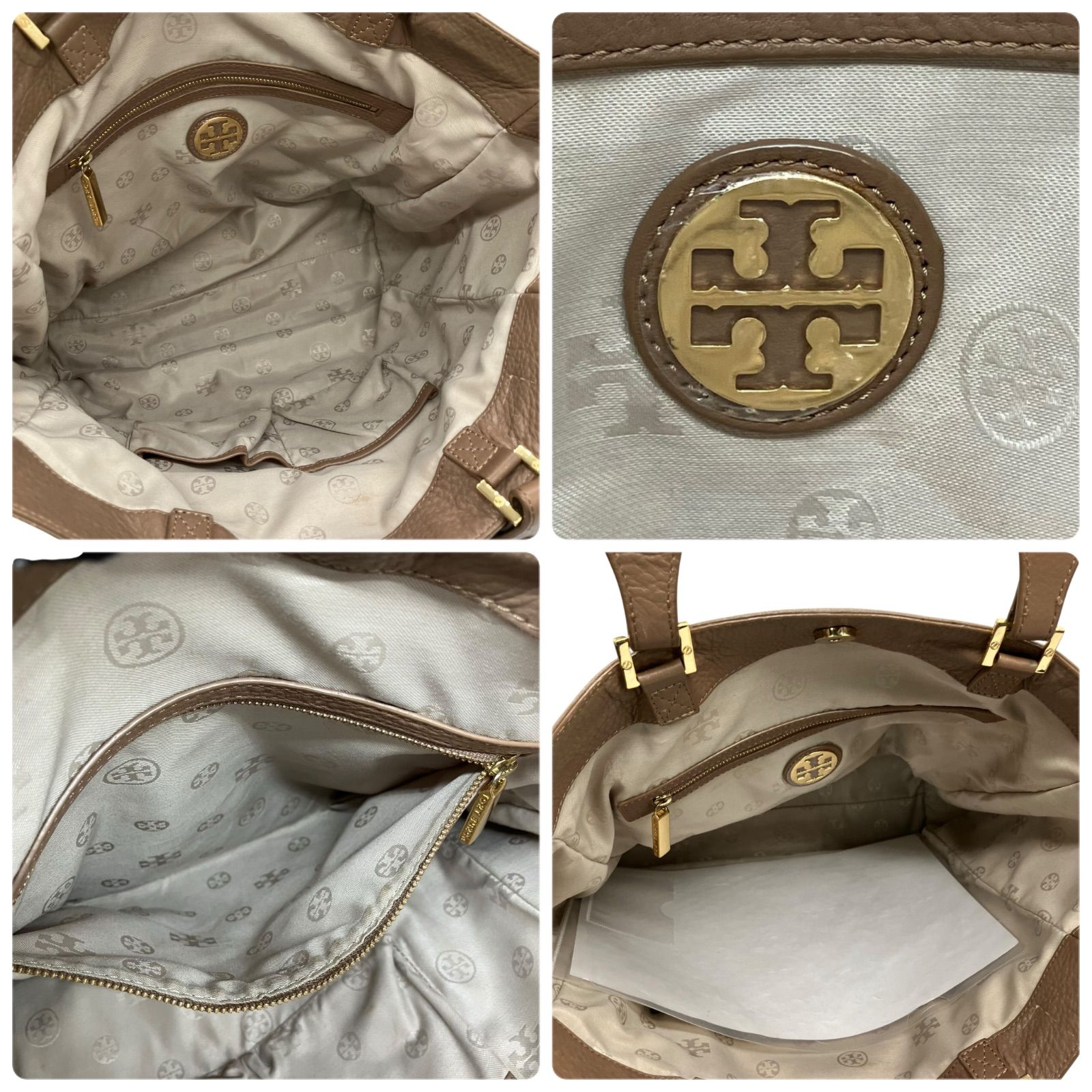 TORY BURCH トートバッグ パンチング シボ革 ベージュ 1365 TORY BURCH トートバッグ パンチング シボ革 ベージュ 1365