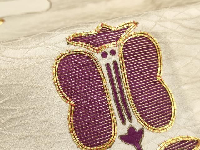 平和屋着物○訪問着 駒刺繍 地紙草花文 暈し染め 金糸