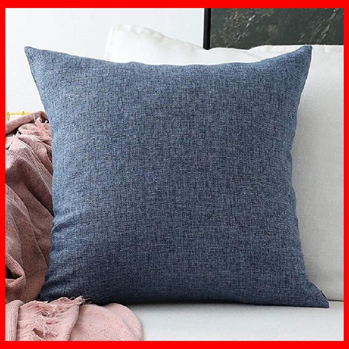 【特価商品】Khooti ポリジュートクッションカバー、45x45 cm (ネイビーブルー) (2パック)