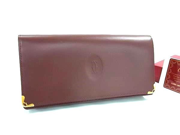♥ Cartier カルティエ マストライン レザー 二つ折り長財布 ウォレット 札入れ 小銭入れ ボルドー系 FU0648