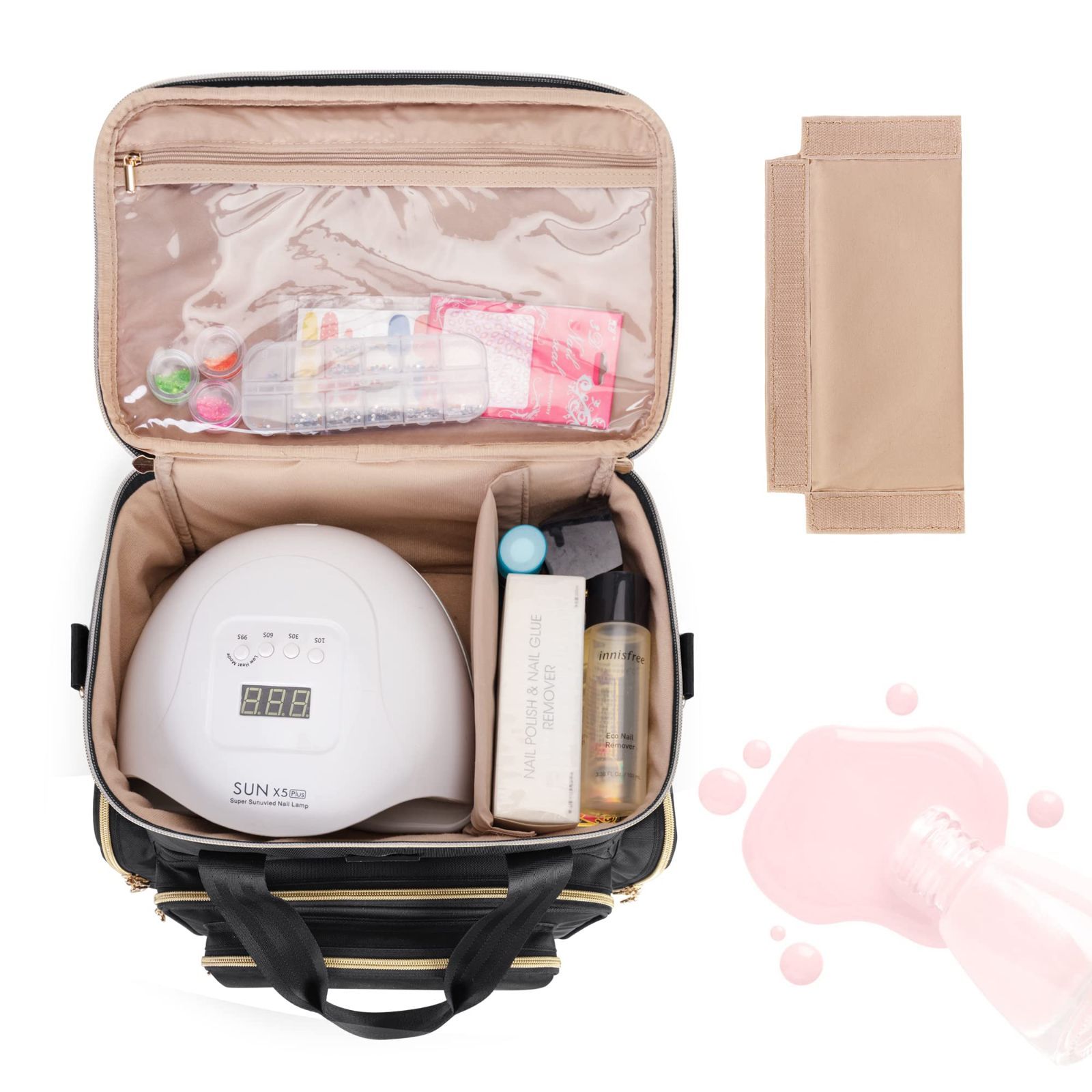 持ち運び 3WAY 黒 収納 ネイル道具 ネイルライト 70ボトル用 15ml マニキュアケース BAFASO