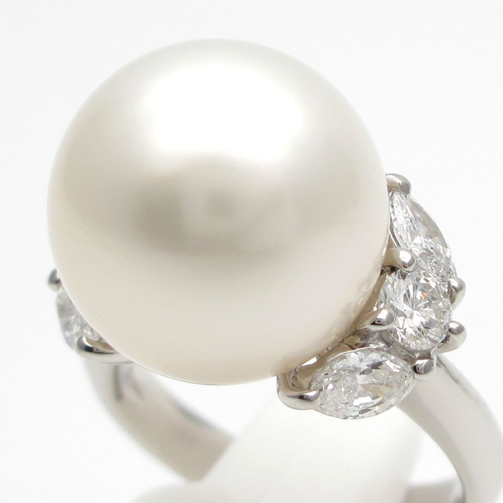Pt900 プラチナ 真珠 13.2mm ダイヤモンド 0.87ct 指輪 大粒パール 