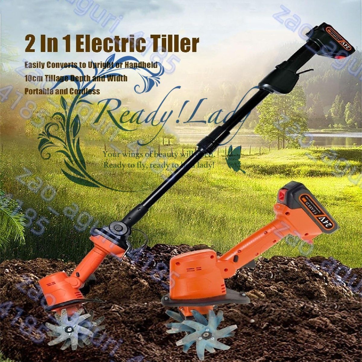 充電式リチウムバッテリーと望遠鏡ポール 電動コードレスティラー栽培装置 10cmの作業深度 10cmの耕作幅 土壌ティラーロタビーター