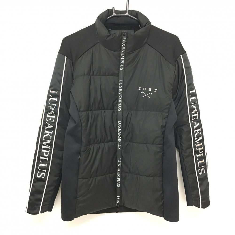 リュクスエイケイエムプラス 中綿ジャケット 黒×シルバー 一部中綿 袖ロゴ メンズ M ゴルフウェア LUXEAKMPLUS