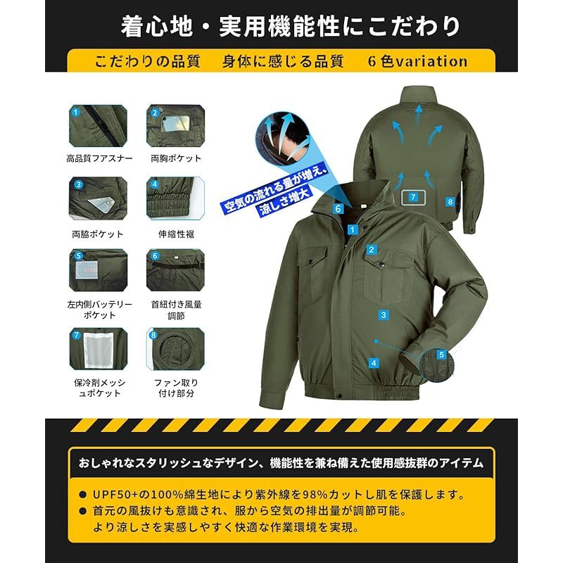 elemai] NEWモデル ファン付き作業服 25000mAh 超高出力22V ファン