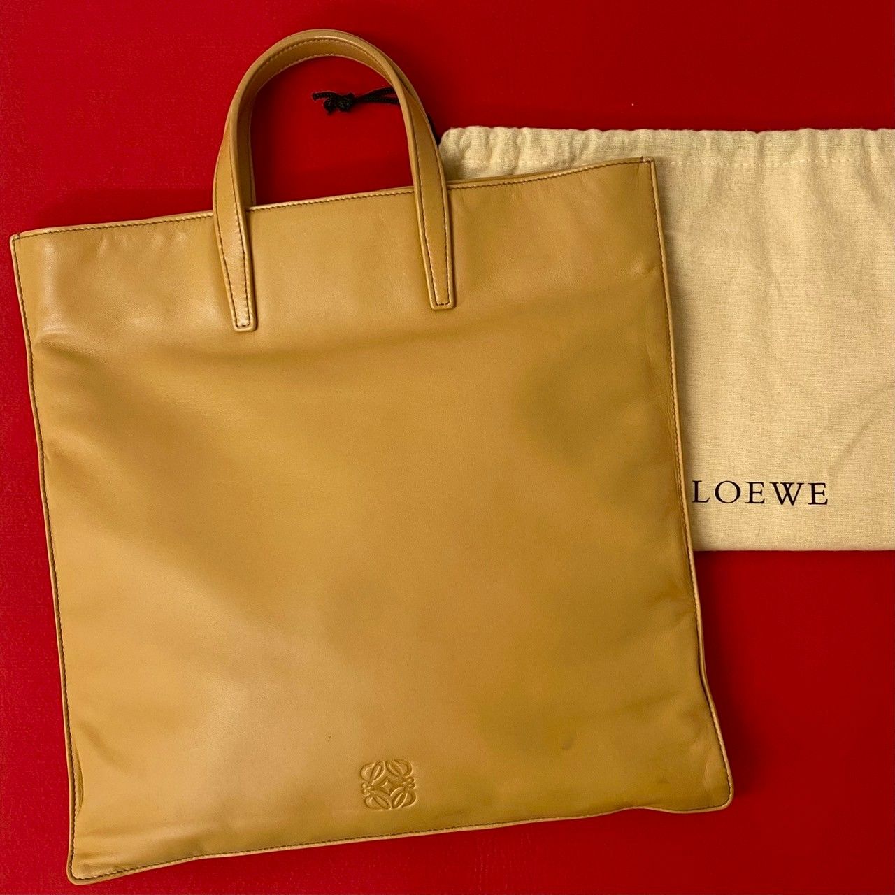 極 美品 希少品 袋付き LOEWE ロエベ アナグラム ロゴ エンボス ナッパ 