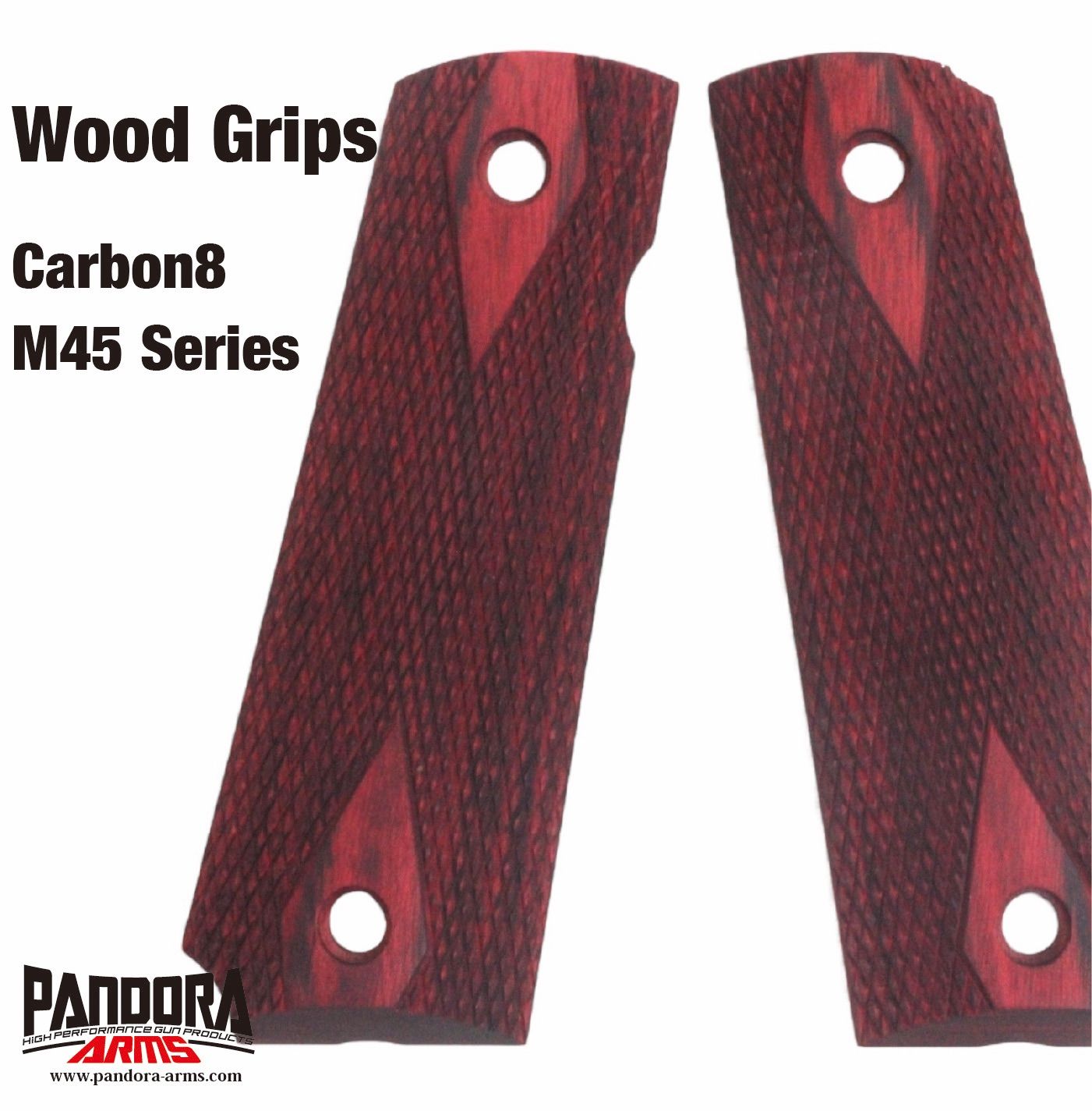 パンドラアームズ 木製グリップ カーボネイト製 M 45シリーズ ダイヤチェッカー レッド AWG 1427