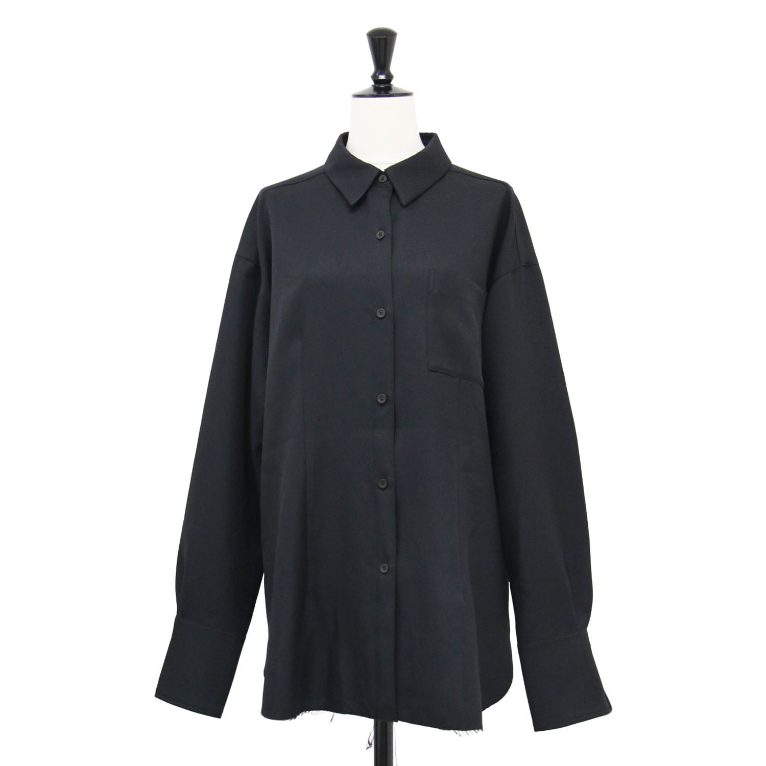 aere アエレ シャツ ブラック 黒 サイズ | オーバー パウダーツイル シャツ | over powder twill shirt | 長袖 レギュラーカラー カットオフ | トップス ブラウス レディース